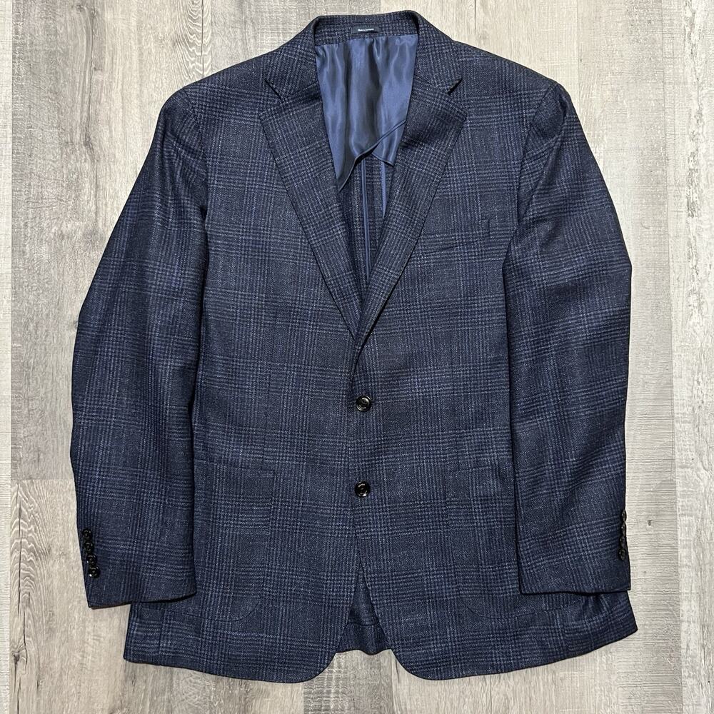 Peter Millar Collection Blue Plaid Wool Cashmere Blazer Mens Sport Coat Sz 44R